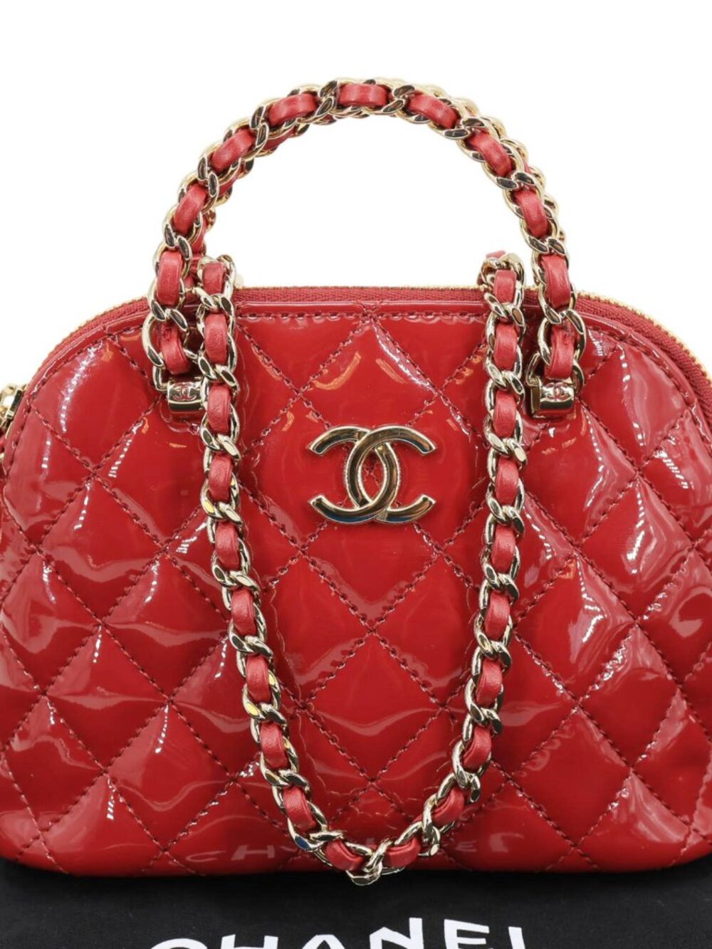 Chanel Coco Quilted Calfskin Patent Leather Clutch With Chain Red - Picture 3 of 15